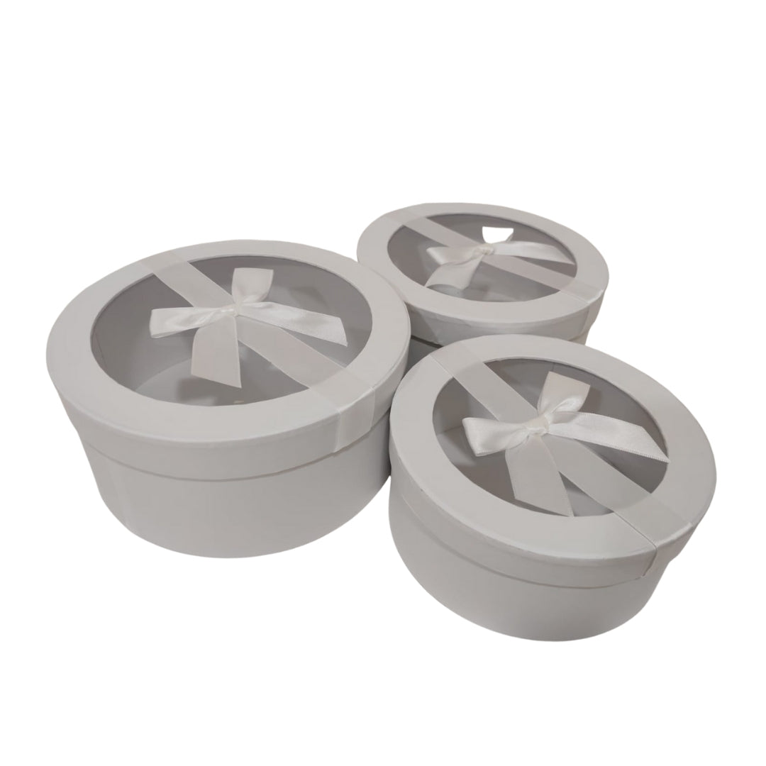 Caja de empaque para flores redonda con moño