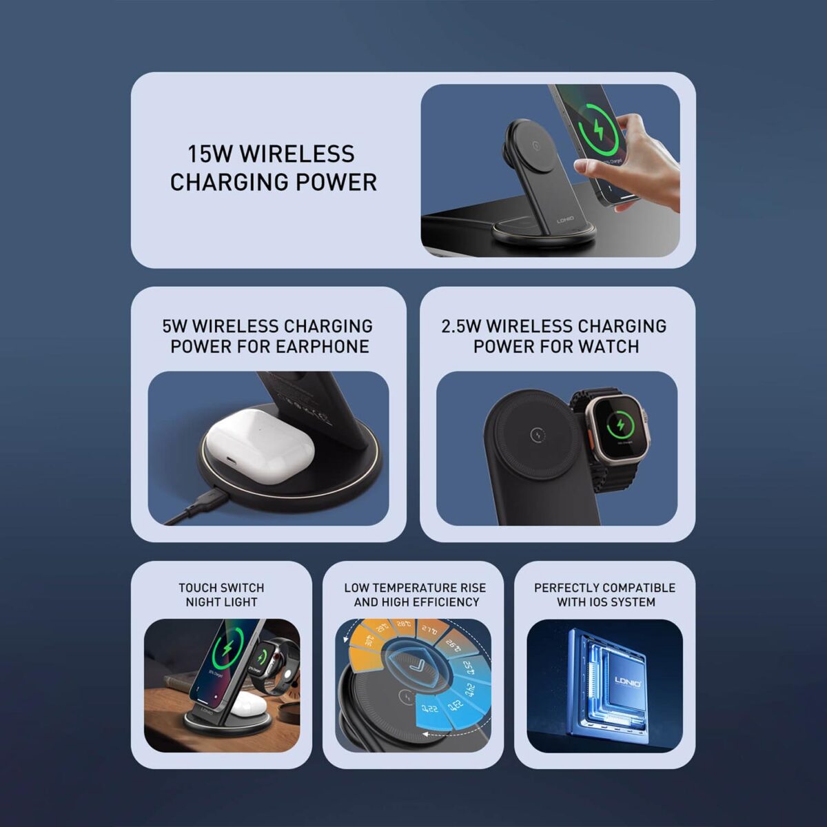 CARGADOR WIRELESS 5 EN 1 -LDNIO-