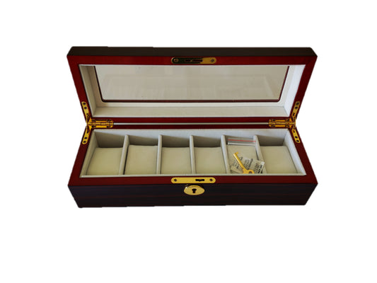 Caja de madera para reloj con llave 6 piezas